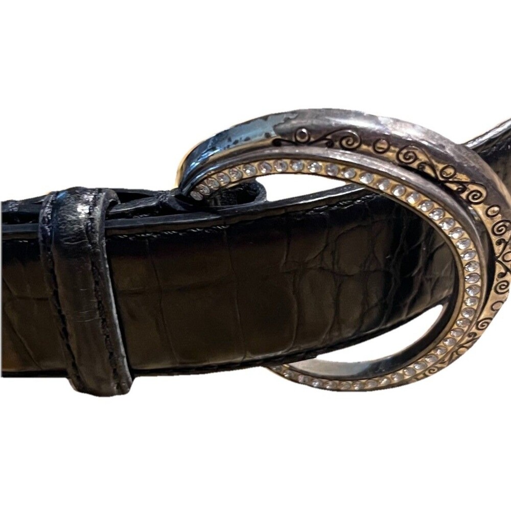 Brighton Women's Belt XL/36 Leather Croc Black SomeTarnish on Buckle Vintage
